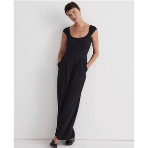 Madewell Black Grace Cap Sleeve Wide Leg Crop Jumpsuit  NWT Size 00